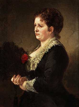 戴着红玫瑰的女士肖像，1874年`Portrait of a Lady with Red Rose, 1874 by Ilya Repin