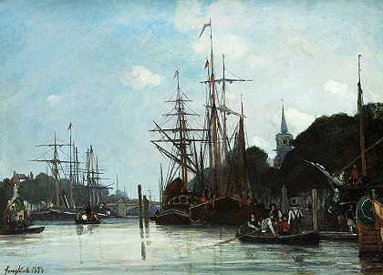 港口`Harbor by Johan Jongkind