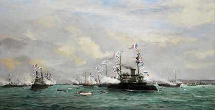 瑟堡港的俄罗斯中队`The Russian squadron in the Port of Cherbourg by Robert Charles Mols