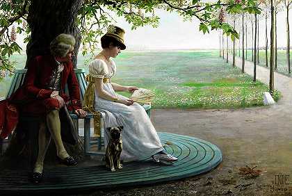 公园里的年轻夫妇`Young Couple in a Park by Felix von Ende