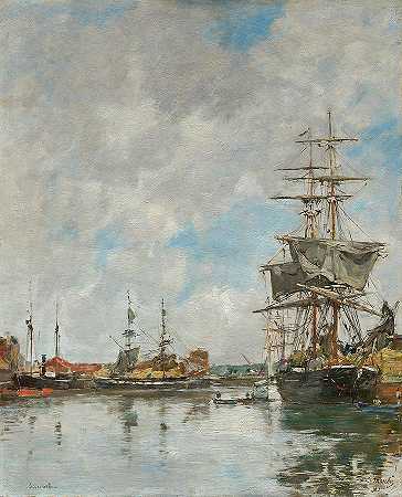 多维尔码头，1891年`The Dock of Deauville, 1891 by Eugene Boudin