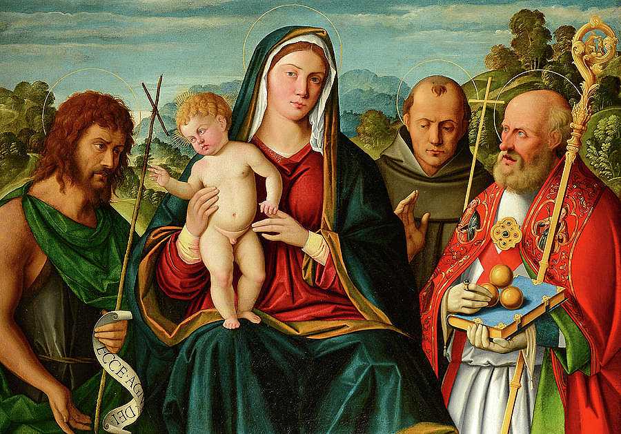 麦当娜带着孩子`Madonna with the Child by Girolamo da Santacroce
