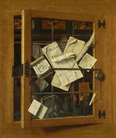 用开放式机柜欺骗眼睛`Trompe l\’oeil with an open cabinet by Cornelis Norbertus Gysbrechts