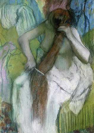 梳理头发的女人，1890年`Woman Combing her Hair, 1890 by Edgar Degas