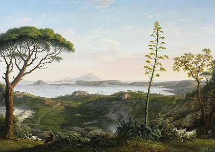 1803年从索尔法塔拉俯瞰波佐利湾`View of the Gulf of Pozzuoli from Solfatara, 1803 by Philipp Hackert