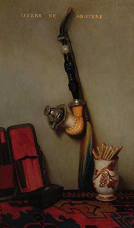 《烟斗和火柴的静物》，1858年`Still Life with Pipe and Matches, 1858 by Alexandre-Gabriel Decamps