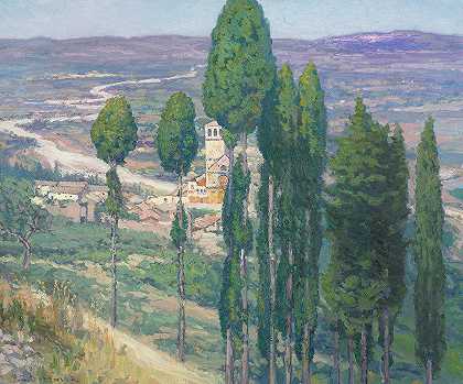 意大利翁布里安山谷，1914年`The Umbrian Valley, Italy, 1914 by Frederick Gottwald
