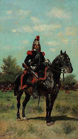 骑兵军官，1876年`Mounted Dragoon Officer, 1876 by Edouard Detaille