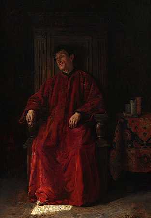 穿着红袍的法官，1890年`Judge in Red Robe, 1890 by Adolphe Charles Edouard Steinheil