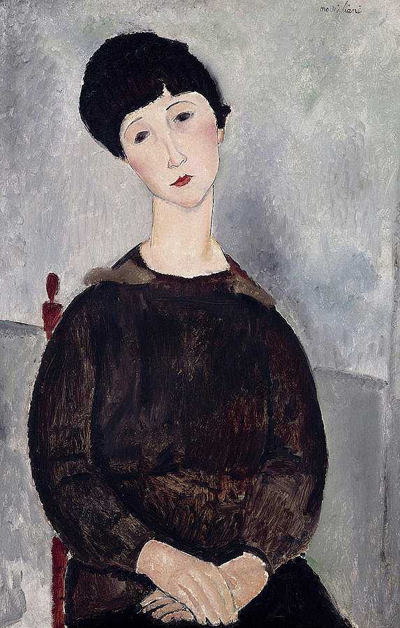 坐着的黑发女孩，1918年`Seated Girl with Dark Hair, 1918 by Amedeo Modigliani