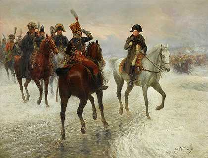 拿破仑和波尼亚托夫斯基王子的军队在俄罗斯战役期间`Napoleon and Prince Poniatowki\’s army during the Russian campaign by Jan van Chelminski