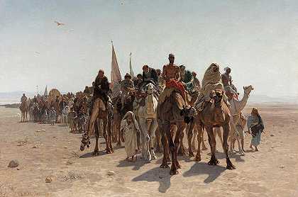 1861年前往麦加的朝圣者`Pilgrims going to Mecca, 1861 by Leon Belly