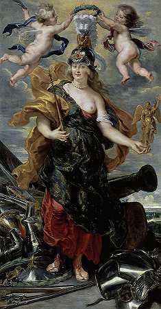 玛丽·德梅迪奇的肖像，胜利女王`Portrait de Marie de Medicis, triumphant queen by Pierre Paul Rubens