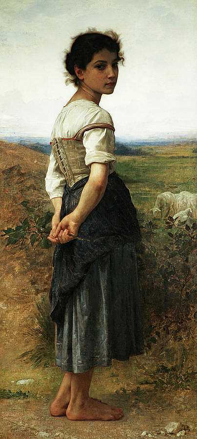 年轻的牧羊女`The Young Shepherdess by William-Adolphe Bouguereau