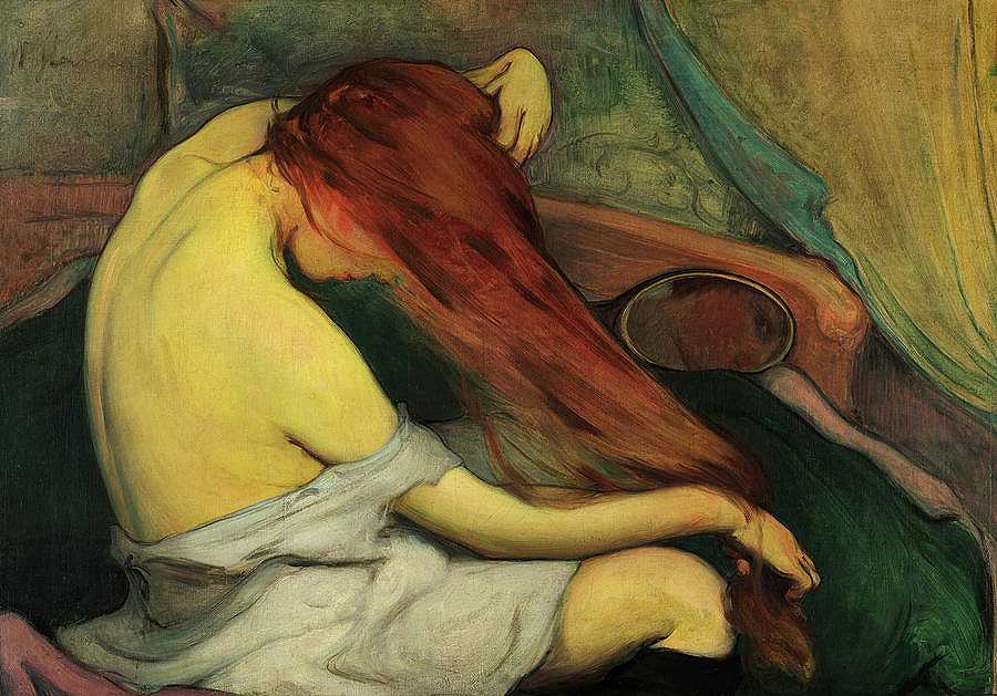 女人梳头，1897年`Woman Brushing her Hair, 1897 by Wladyslaw Slewinski