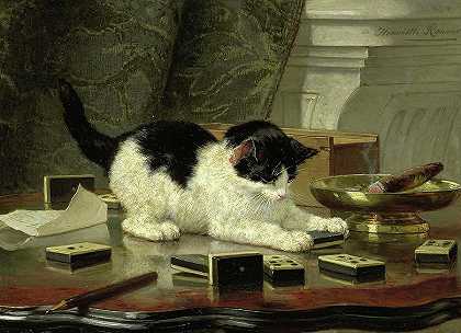 猫在玩耍`The cat at play by Henriette Ronner-Knip
