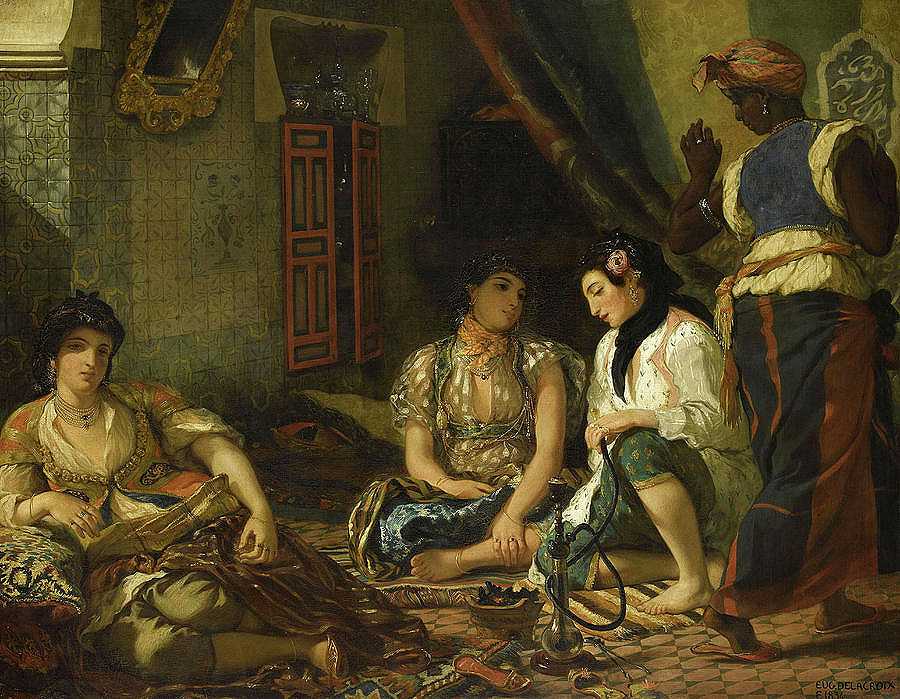 1834年，阿尔及尔的女人们在她们的公寓里`Women of Algiers in Their Apartment, 1834 by Eugene Delacroix
