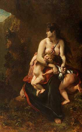 美狄亚将要杀死她的孩子，1838年`Medea About to Kill Her Children, 1838 by Eugene Delacroix