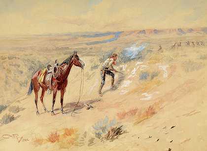猎杀羚羊的人`Man Hunting Antelope by Charles M Russell