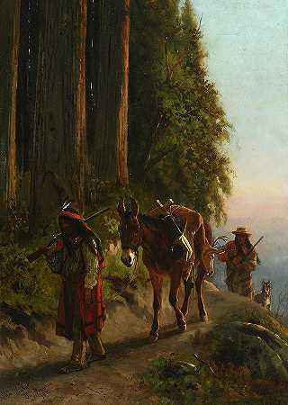 1880年的《小径上的印第安人》`Indians on a Trail, 1880 by William Hahn