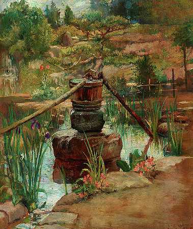 1886年，日航花园中的喷泉`Fountain in Our Garden at Nikko, 1886 by John La Farge
