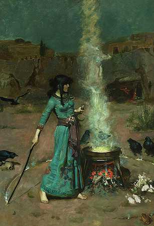 魔术圈，1886年`The Magic Circle, 1886 by John William Waterhouse