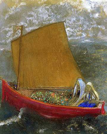 黄帆号，1905年`The Yellow Sail, 1905 by Odilon Redon