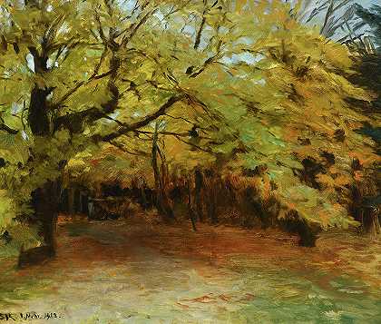 1908年，斯卡根的秋天森林`Autumn Forest at Skagen, 1908 by Peder Severin Kroyer