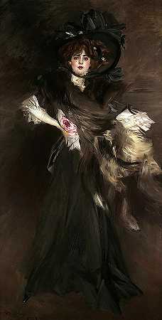 兰瑟姆小姐画像，1907年`Portrait of Mademoiselle Lanthelme, 1907 by Giovanni Boldini