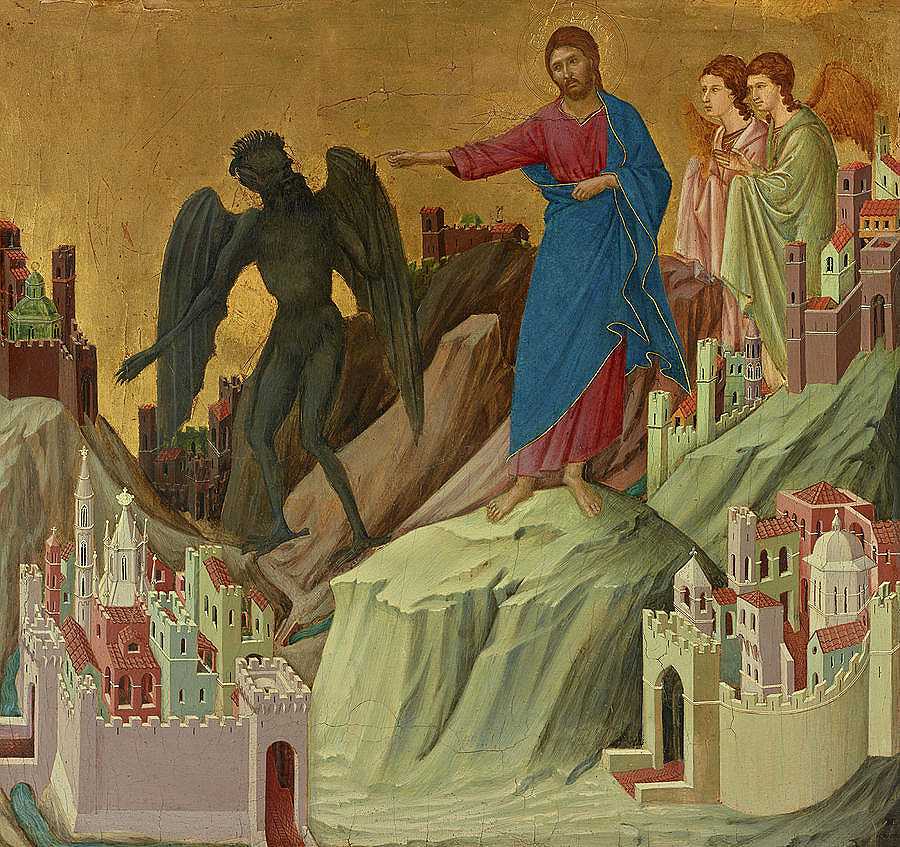 基督在山上的诱惑，1311年`The Temptation of Christ on the Mountain, 1311 by Duccio di Buoninsegna