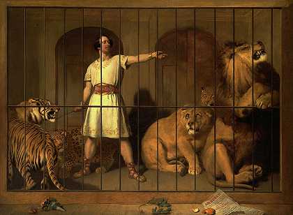 1847年，范·安伯格和他的动物出现在伦敦剧院时的肖像`Portrait of Mr. Van Amburgh, As He Appeared with His Animals at the London Theatres, 1847 by Sir Edwin Landseer