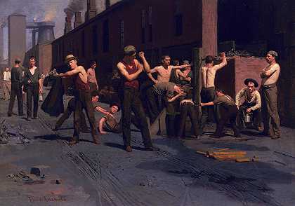 钢铁工人的正午，1880年`The Ironworkers\’ Noontime, 1880 by Thomas Pollock Anshutz