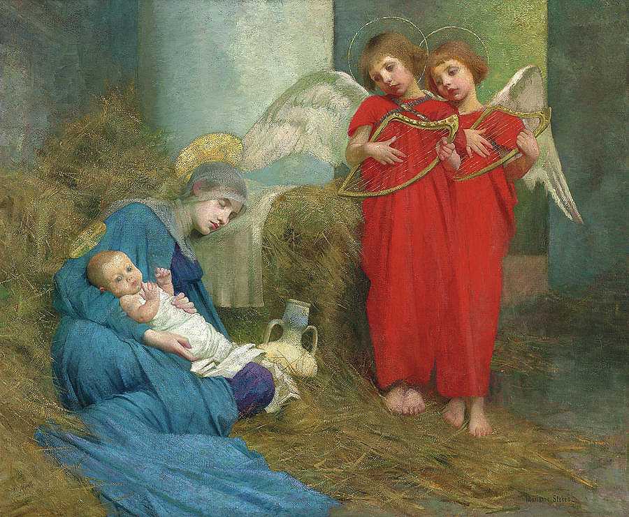 天使招待圣婴，1893年`Angels Entertaining the Holy Child, 1893  by Marianne Stokes