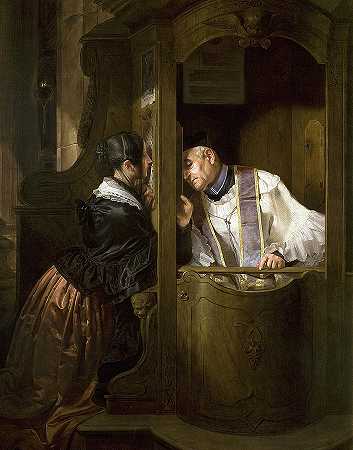 《忏悔录》，1838年`The Confession, 1838 by Giuseppe Molteni