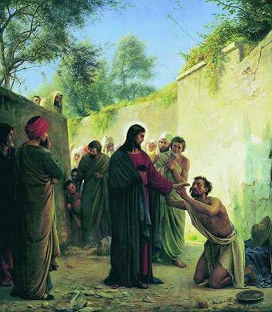 治愈盲人，1871年`Healing the Blind Man, 1871 by Carl Bloch