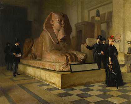 埃及卢浮宫和狮身人面像`Egyptian Room of Louvre and Great Sphinx by Guillaume Larrue