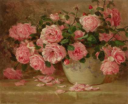 红玫瑰，1899年`Red roses, 1899 by Edith White