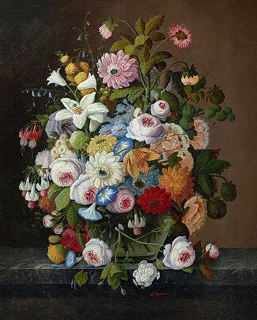 花卉静物画`Still Life with Flowers by Severin Roesen