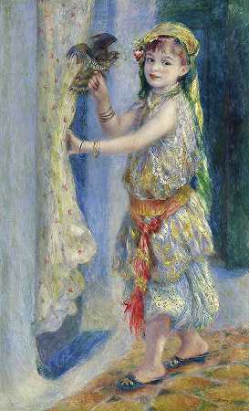 穿着阿尔及利亚服装的弗勒里小姐，1882年`Mademoiselle Fleury In Algerian Costume, 1882 by Pierre-Auguste Renoir