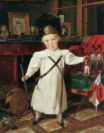 未来奥地利皇帝弗朗兹·约瑟夫的肖像`Portrait of The Future Austrian Emperor, Franz Josef by Ferdinand Georg Waldmuller