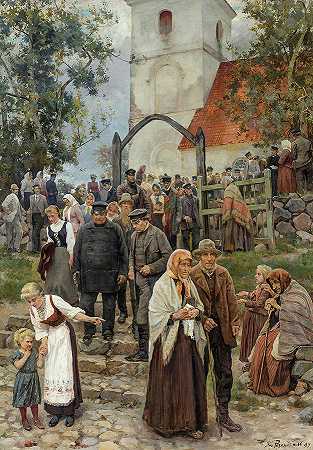 教堂之后，1894年`After Church, 1894 by Janis Rozentals