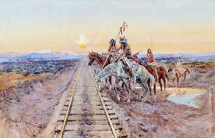 铁马足迹，1924年`Trail of the Iron Horse, 1924 by Charles M Russell