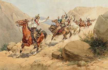 前面有危险，马贼`Danger Ahead, Horse Thieves by Herman Wendelborg Hansen