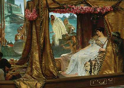 安东尼和克利奥帕特拉的会面，1885年`The Meeting of Antony and Cleopatra, 1885 by Lawrence Alma-Tadema