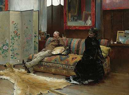 古斯塔夫·考图瓦在他的工作室里`Gustave Courtois in his Studio by Pascal Dagnan-Bouveret