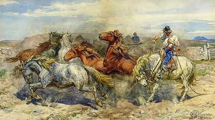 分离一匹种马，·Separating a Stallion, 19th century by Enrico Coleman