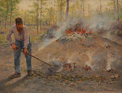 在枫丹白露的森林里`Im Wald von Fontainebleau (Köhler) (around 1887) by Theodor Von Hörmann