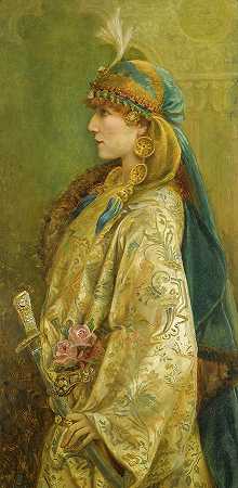 莎拉·伯恩哈特（Sarah Bernhardt）在阿德里安·勒克沃勒（Adrienne Lecommeur）中扮演罗克珊娜的肖像`Portrait of Sarah Bernhardt as Roxanna in Adrienne Lecouvreur by Walford Graham Robertson