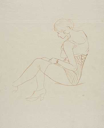 半裸女人，坐着`Semi~nude Woman, Seated (early 20th century) by Ananda K. Coomaraswamy