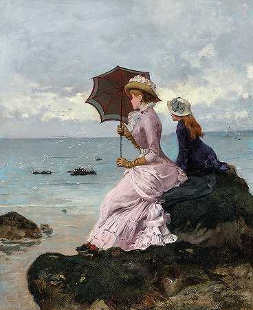 在悬崖上，·On the Cliff, 19th century by Ernest Ange Duez